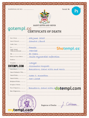 USA Louisiana state death certificate template in PSD format, fully editable