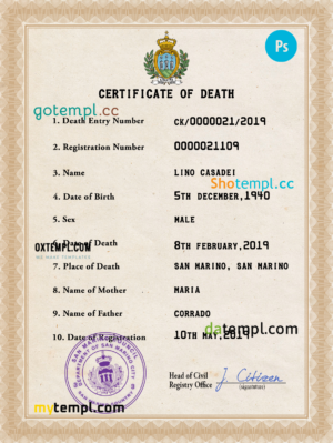 Moldova birth certificate Word and PDF template, completely editable