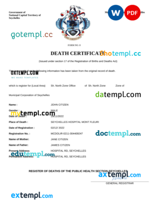 Cyprus vital record death certificate Word and PDF template