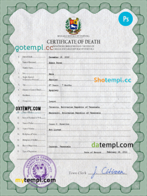 Saint Vincent and the Grenadines vital record death certificate Word and PDF template