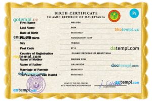 Congo (Republic of the) vital record birth certificate PSD template, completely editable