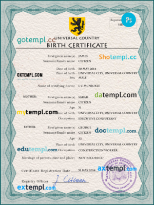 Saudi Arabia birth certificate Word and PDF template, completely editable
