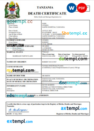 Vanuatu business registration certificate Word and PDF template