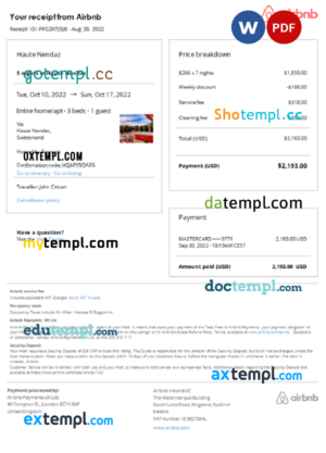 USA Trace Travel Services invoice template in Word and PDF format, fully editable
