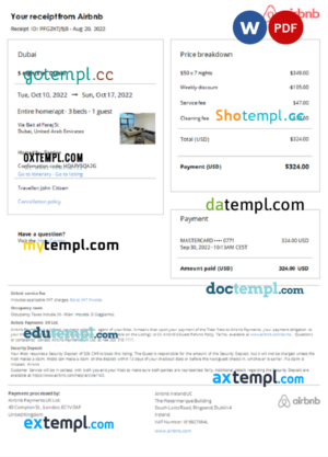 Mali Airbnb booking confirmation Word and PDF template
