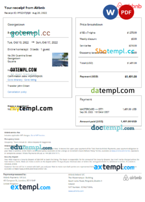 Haiti Airbnb booking confirmation Word and PDF template