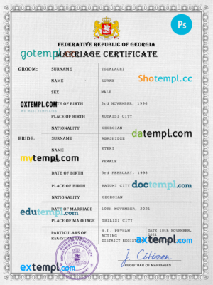 Georgia marriage certificate PSD template, fully editable