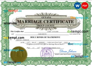 Democratic Republic of the Congo vital record birth certificate PSD template