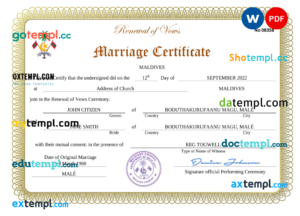 Maldives marriage certificate PSD template, fully editable