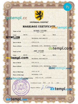 # ceremony universal marriage certificate PSD template, completely editable