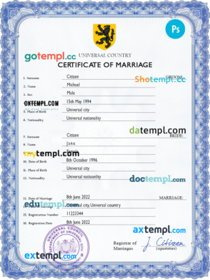 Kuwait vital record birth certificate Word and PDF template, completely editable