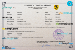 # romance universal marriage certificate PSD template, fully editable