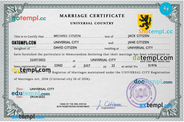 # snapshot universal marriage certificate PSD template, fully editable