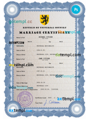 # traditional universal marriage certificate PSD template, completely editable