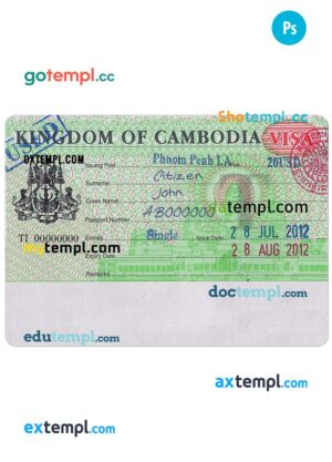 Cambodia visa PSD template, fully editable