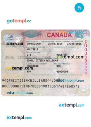Canada entrance visa PSD template, with fonts