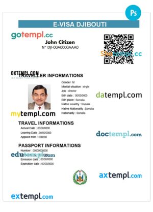 Dominica dog (animal, pet) passport PSD template, fully editable