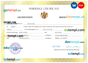 # green universal marriage certificate Word and PDF template, fully editable