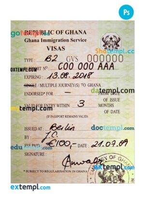 Ghana entry visa PSD template, completely editable, with fonts