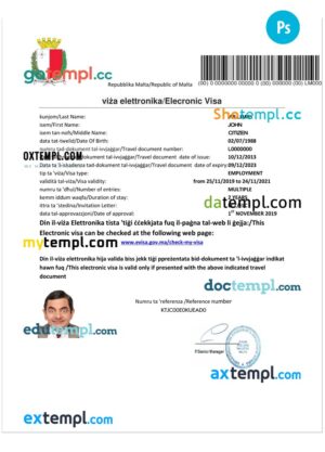 Malta electronic visa PSD template, fully editable