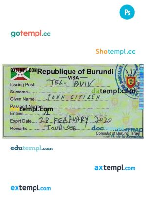 BURUNDI travel visa PSD template, fully editable