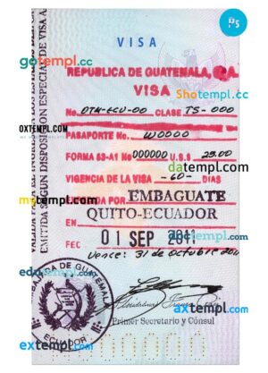 Guatemala travel visa PSD template, fully editable