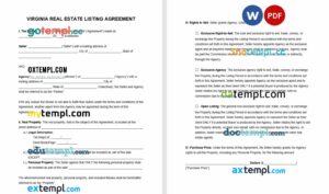 Virginia real estate listing agreement template, Word and PDF format