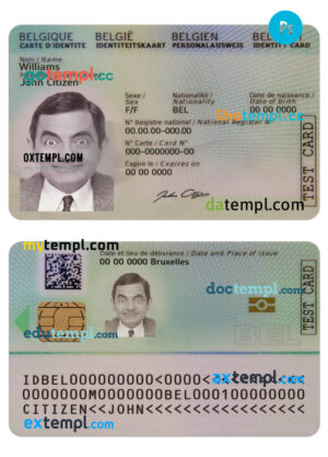 Belgium ID card PSD template, completely editable (2020 – present)