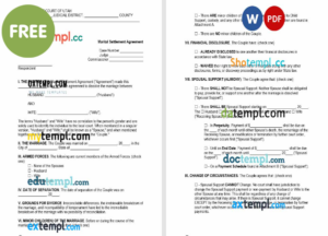 Utah marital settlement agreement template, Word and PDF format