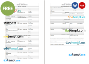 business credit application template in Word and PDF format