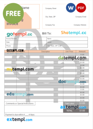 gardening invoice template in Word and PDF format, version 3
