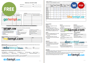 health history form template in Word and PDF format, version 6
