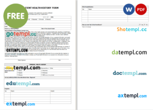 health history form template in Word and PDF format