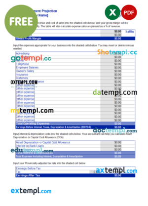 income statement template in Excel and PDF format, version 8