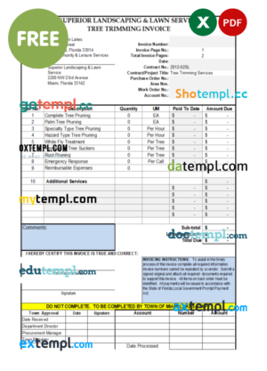 landscaping invoice template in Word and PDF format, version 16