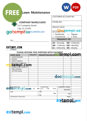 landscaping invoice template in Word and PDF format, version 8