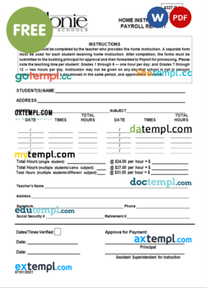 payroll report template in Word and PDF format, version 2
