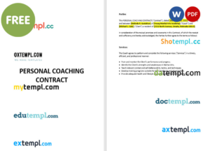 personal coaching contract template, Word and PDF format