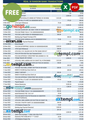 Mozambique Moza bank statement Excel and PDF template