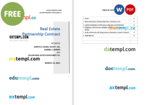 real estate partnership contract template, Word and PDF format