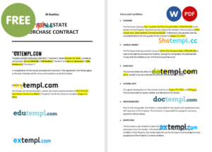 real estate purchase contract template, Word and PDF format