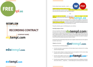 recording contract template, Word and PDF format