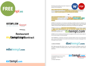 restaurant consulting contract template, Word and PDF format
