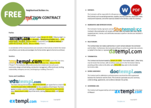 sample construction contract template, Word and PDF format