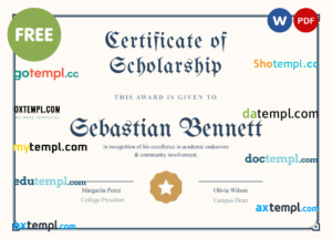 scholarship award template in Word and PDF format