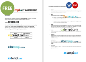 startup company contract template, Word and PDF format