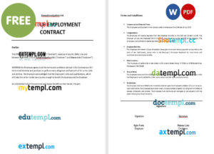 startup employment contract template, Word and PDF format