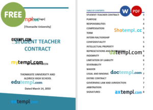 student teacher contract template, Word and PDF format