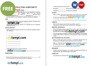 subcontractor agreement template, Word and PDF format