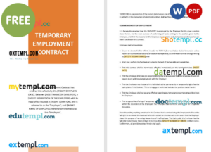 temporary employment contract template, Word and PDF format